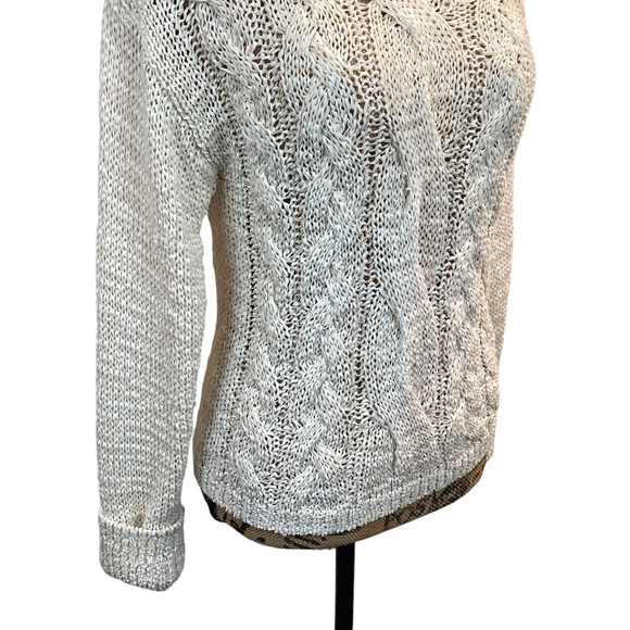 VINCE Cable Knit Open Weave Cotton Blend Sweater - Picture 6 of 12